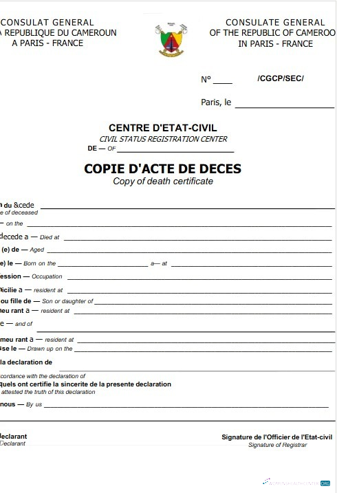 Download France General Register death certificate Photoshop template